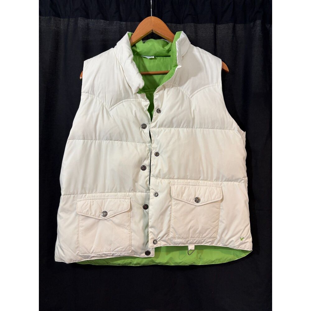 Vintage American Eagle Reversible Western Puffer Vest Off-White Lime Green Y2K